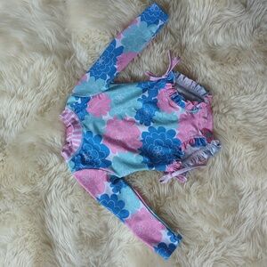 Besser Bay 0-6M Floral and Stripes Long Sleeve Zip Back Snap Bottom Swim